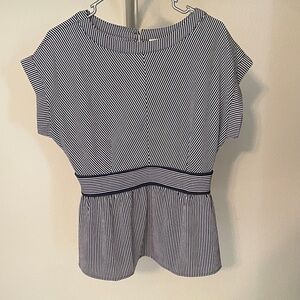 Monteau Navy and White Striped Blouse